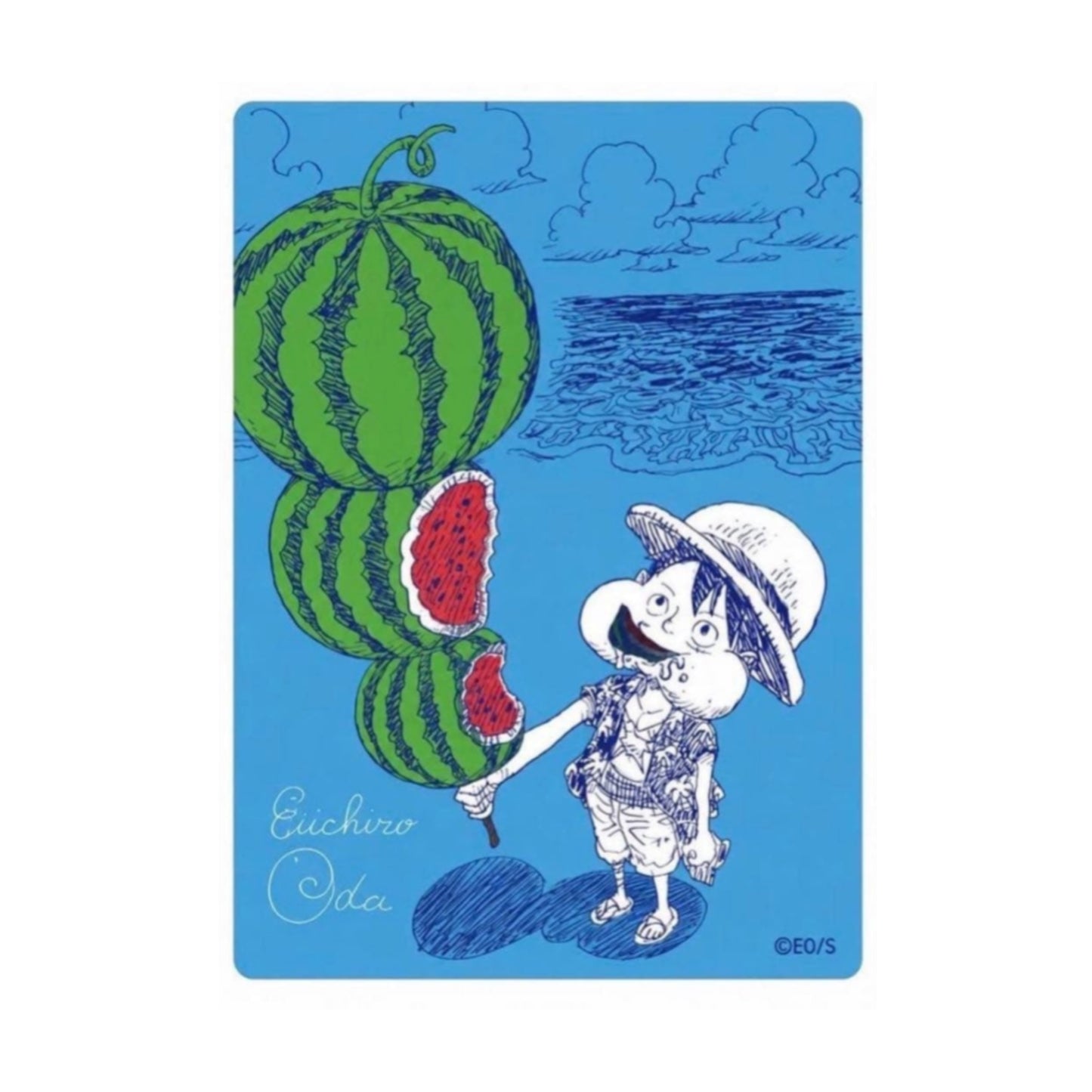 One Piece Watermelon Luffy Promo Karte aus Metall Natsu-comi Metakira signed by Eiichiro Oda